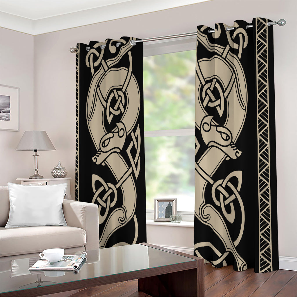 Viking Wolves Symbol Print Extra Wide Grommet Curtains