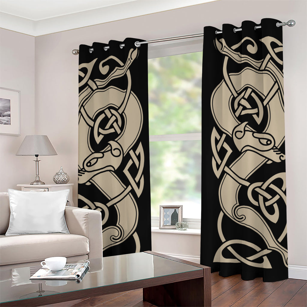 Viking Wolves Symbol Print Grommet Curtains