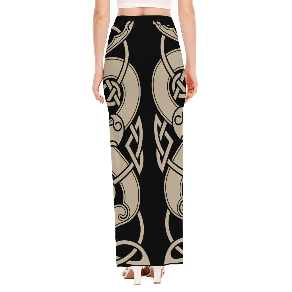 Viking Wolves Symbol Print High Slit Maxi Skirt