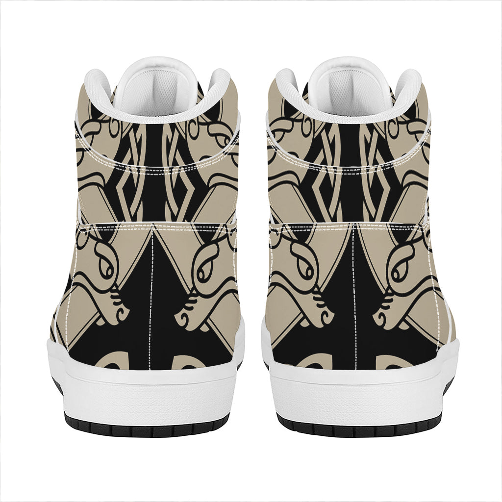 Viking Wolves Symbol Print High Top Leather Sneakers