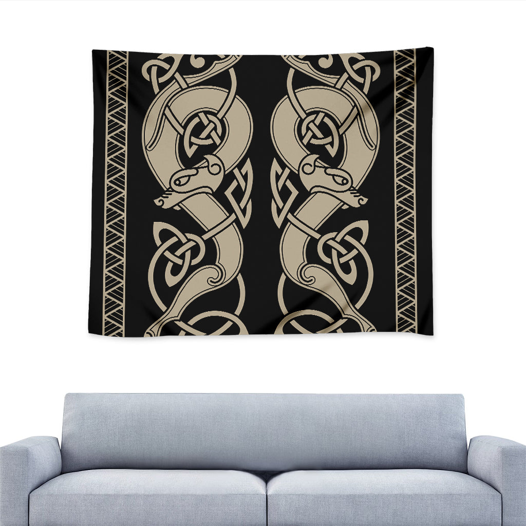 Viking Wolves Symbol Print Tapestry