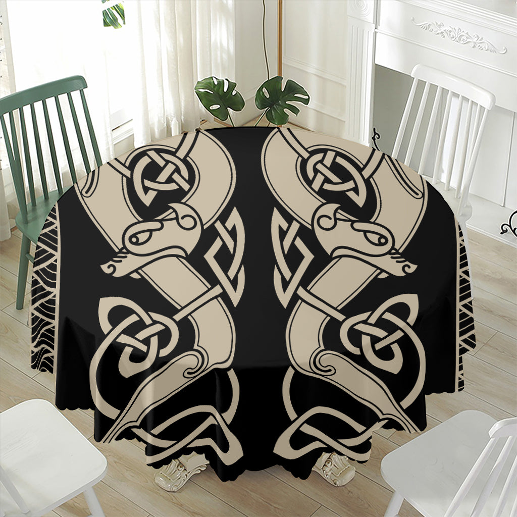 Viking Wolves Symbol Print Waterproof Round Tablecloth