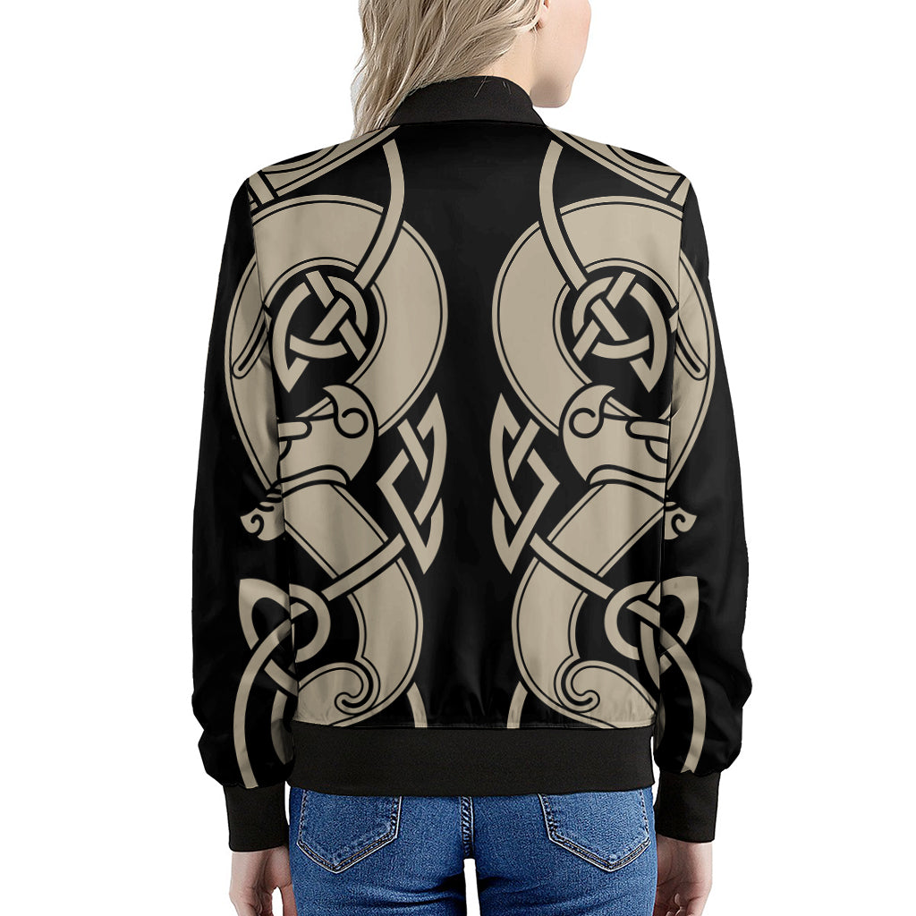 Viking Wolves Symbol Print Women's Bomber Jacket