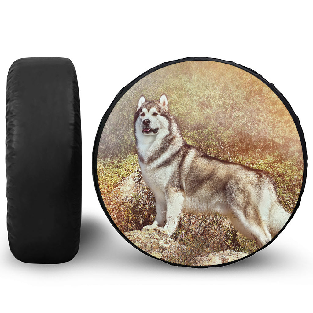 Vintage Alaskan Malamute Print Leather Spare Tire Cover