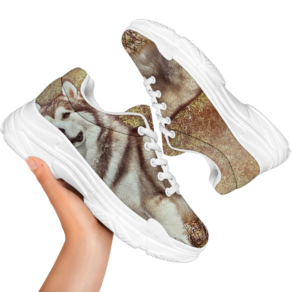 Vintage Alaskan Malamute Print White Chunky Shoes