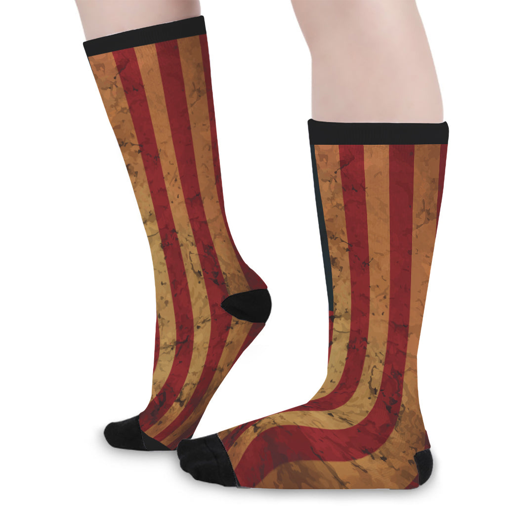 Vintage American Flag Print Long Socks