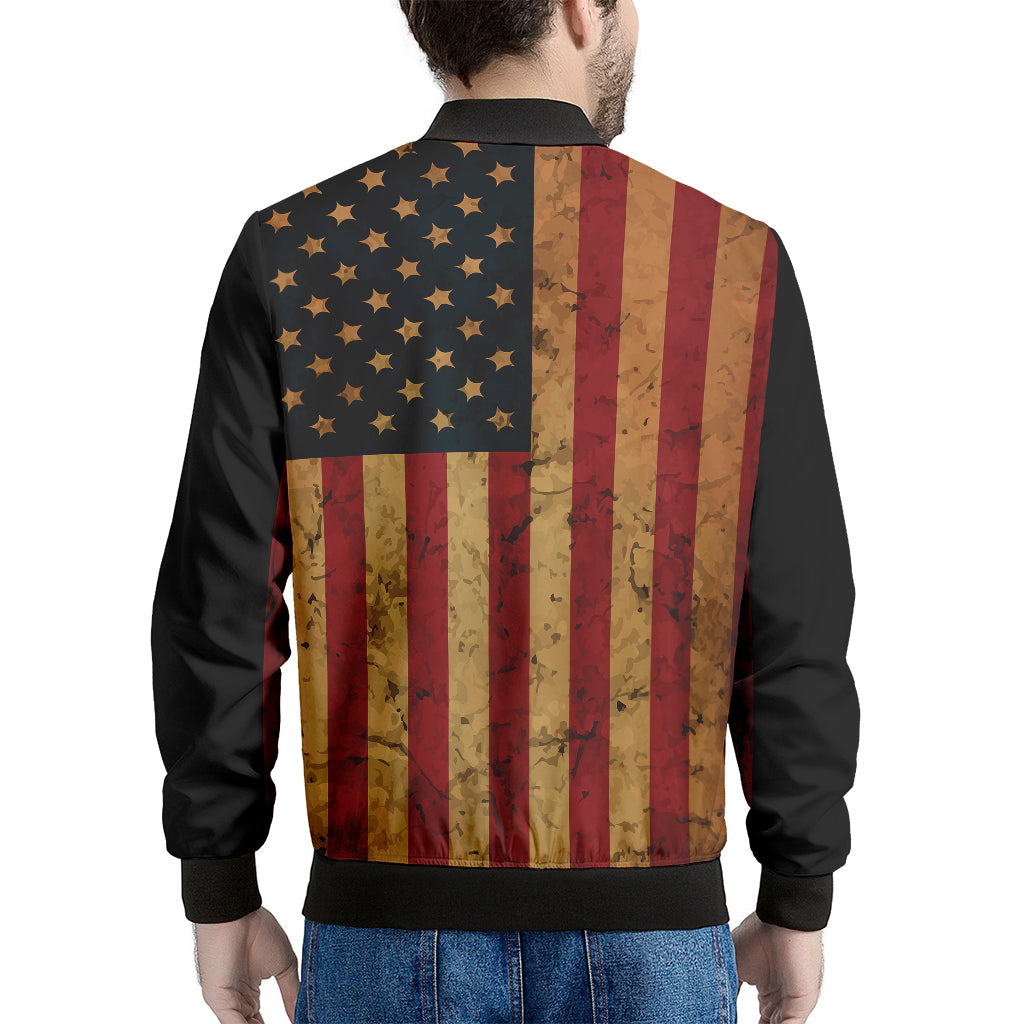 Vintage American Flag Print Men's Bomber Jacket
