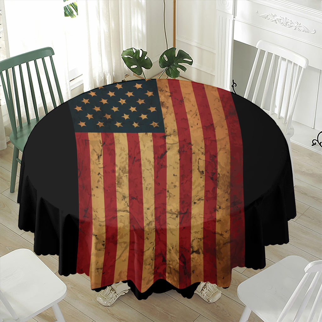Vintage American Flag Print Waterproof Round Tablecloth