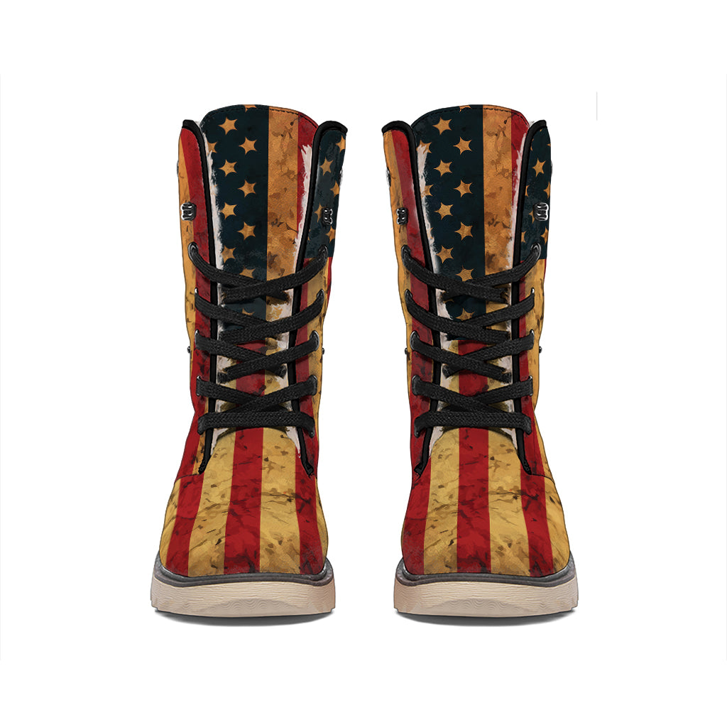 Vintage American Flag Print Winter Boots