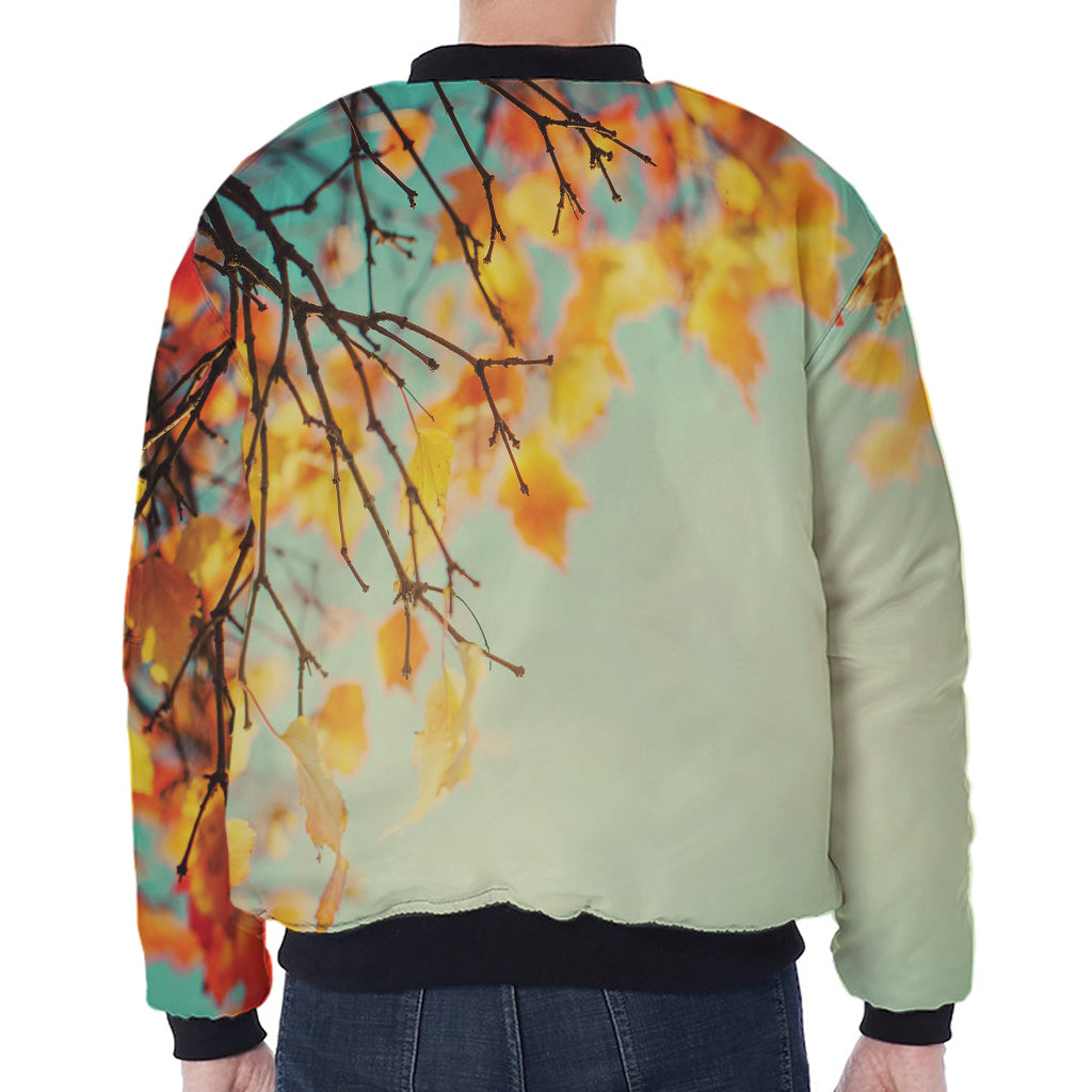 Vintage Autumn Print Zip Sleeve Bomber Jacket