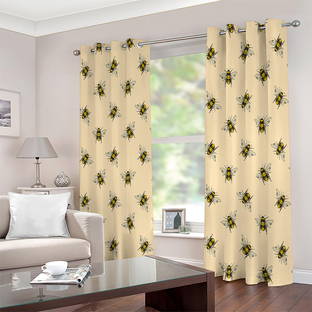 Vintage Bee Pattern Print Extra Wide Grommet Curtains