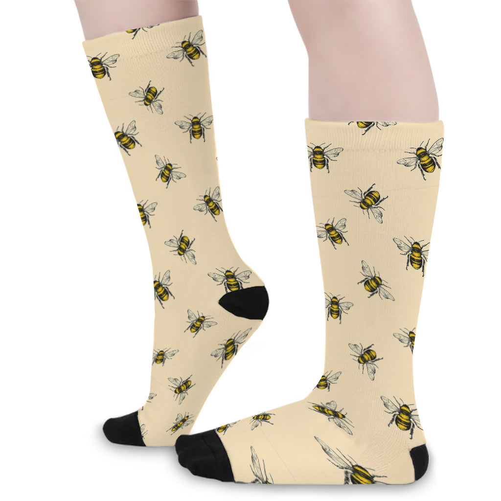 Vintage Bee Pattern Print Long Socks