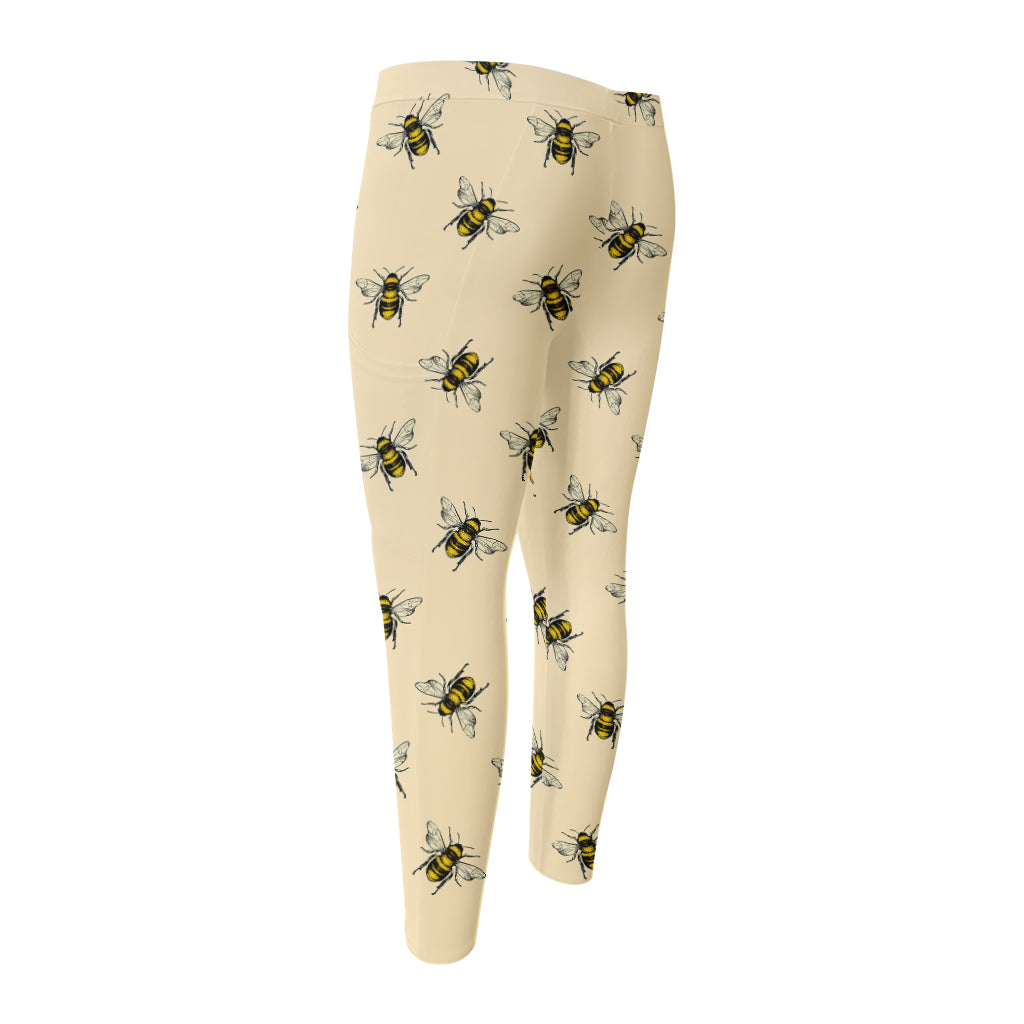Vintage Bee Pattern Print Men's Compression Pants