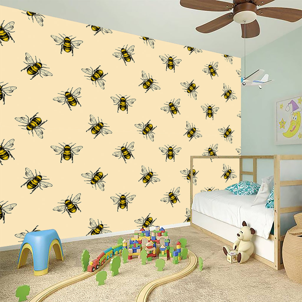 Vintage Bee Pattern Print Wall Sticker