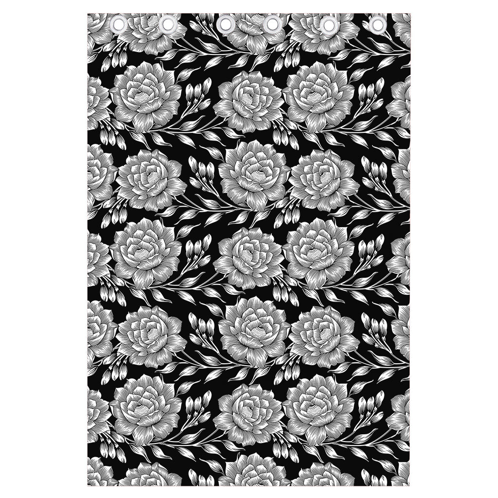 Vintage Black And White Floral Print Curtain