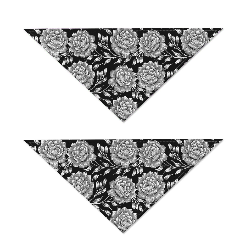 Vintage Black And White Floral Print Dog Bandana