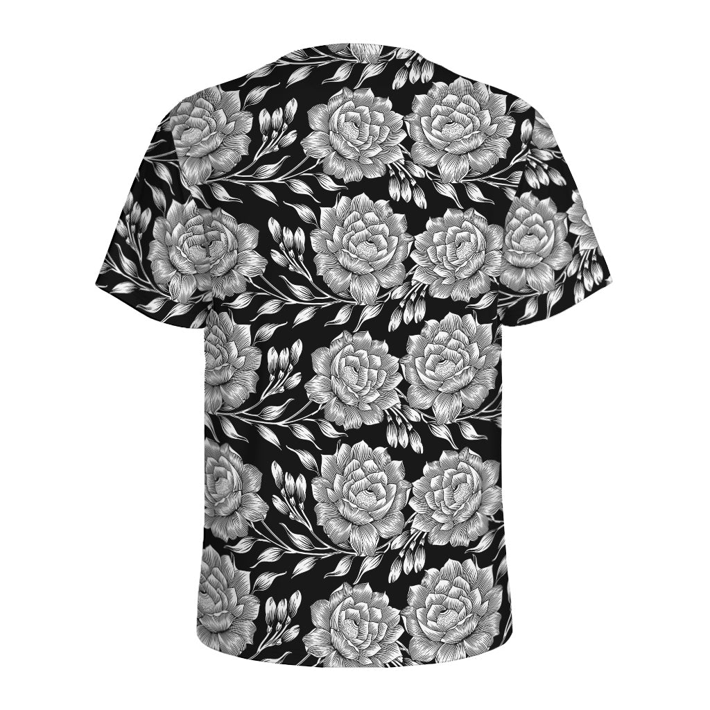 Vintage Black And White Floral Print Men's Sports T-Shirt