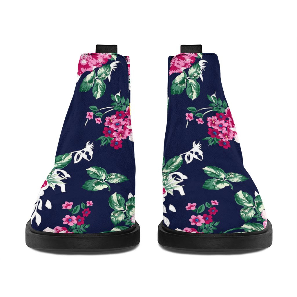 Vintage Blossom Floral Pattern Print Flat Ankle Boots