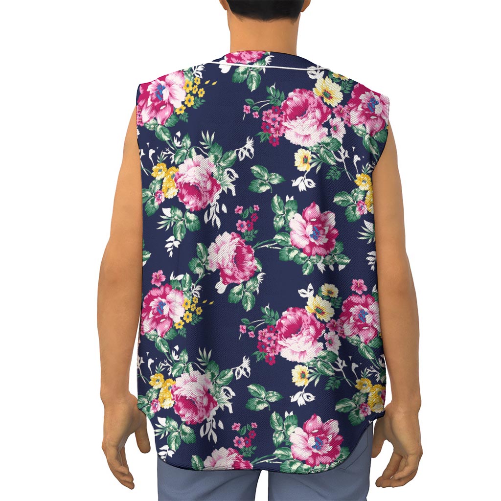 Vintage Blossom Floral Pattern Print Sleeveless Baseball Jersey
