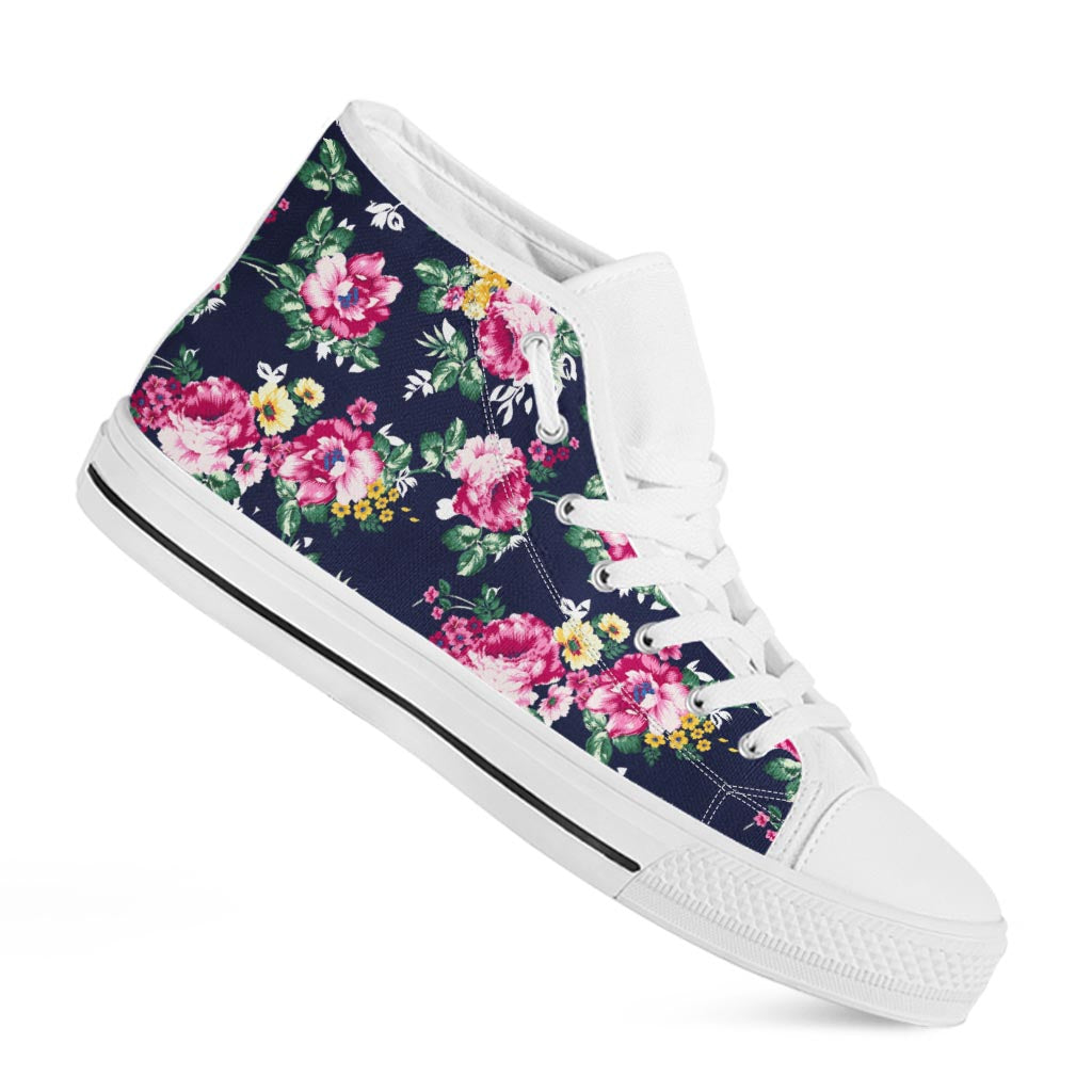 Vintage Blossom Floral Pattern Print White High Top Sneakers