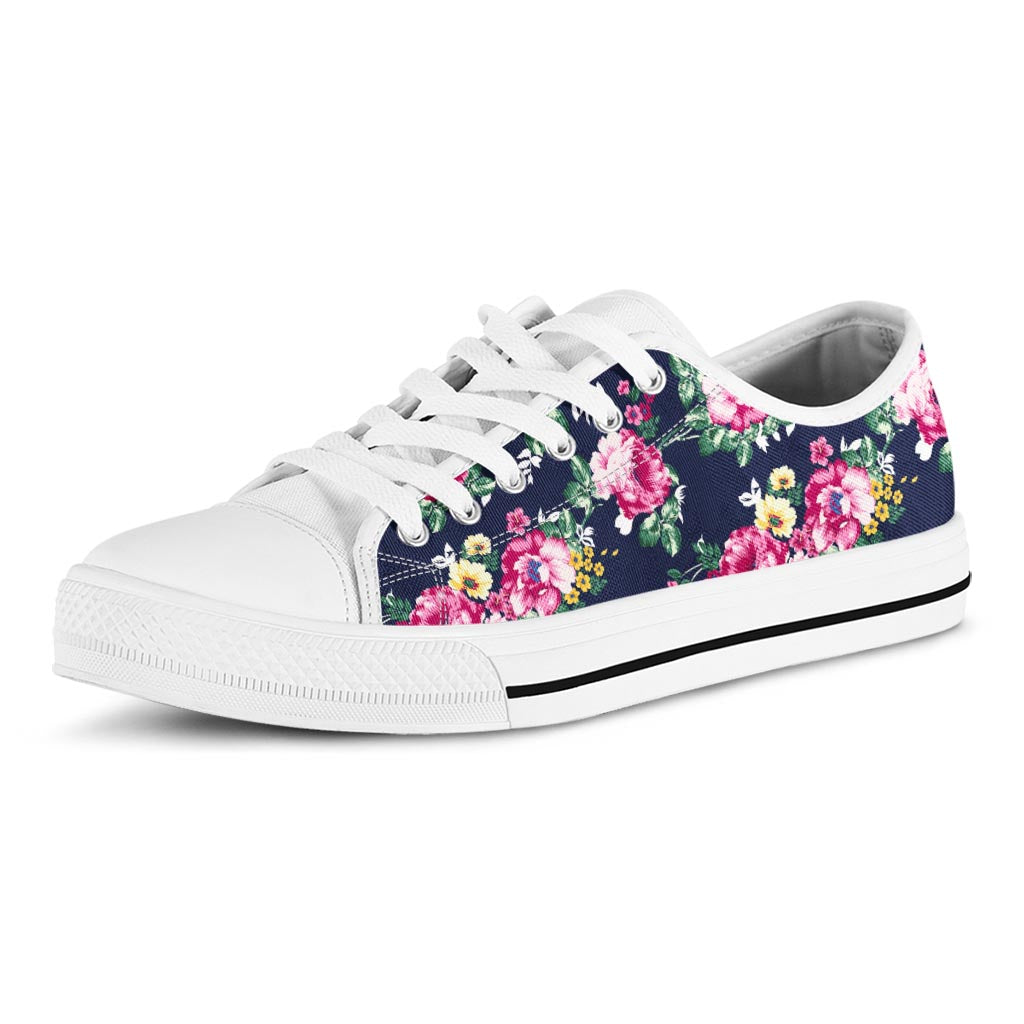 Vintage Blossom Floral Pattern Print White Low Top Sneakers
