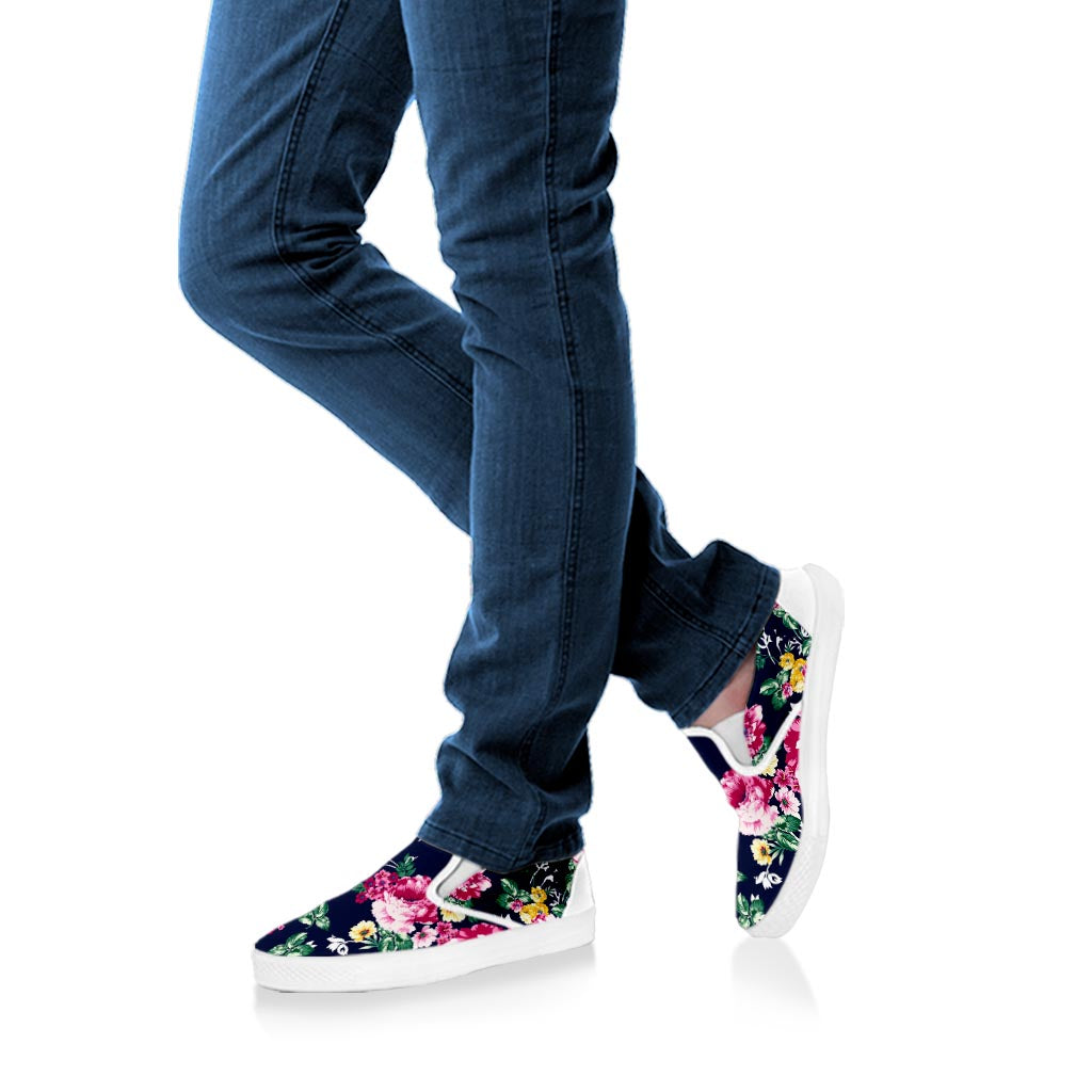 Vintage Blossom Floral Pattern Print White Slip On Sneakers