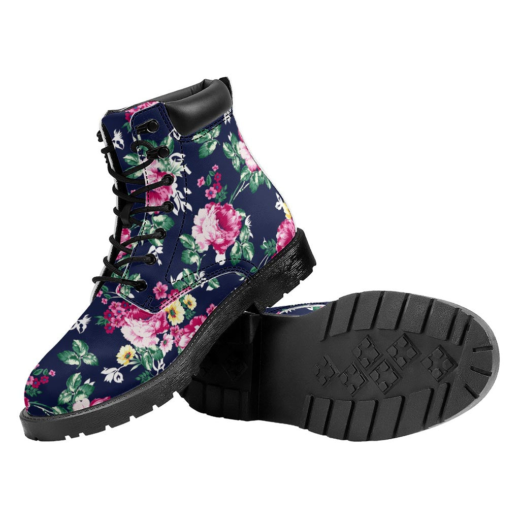 Vintage Blossom Floral Pattern Print Work Boots