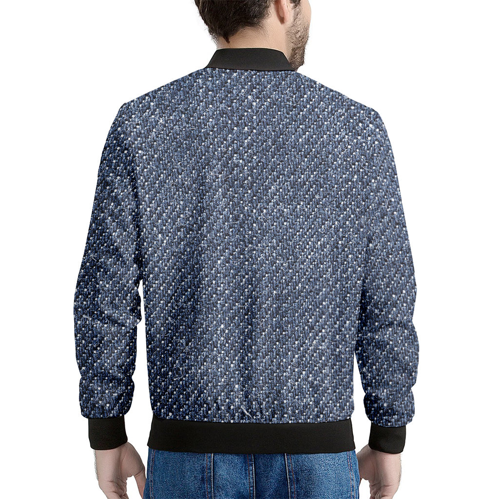 Vintage Blue Denim Jeans Print Men's Bomber Jacket