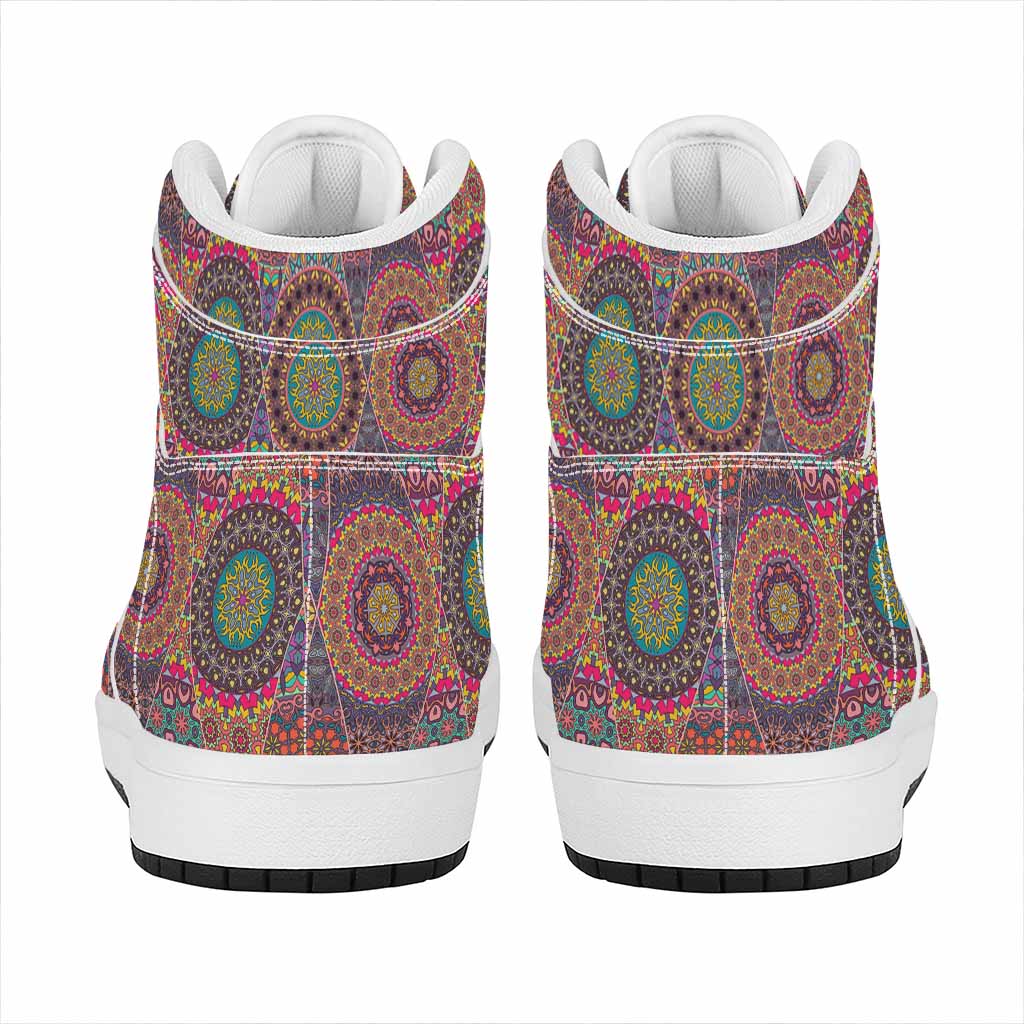 Vintage Bohemian Floral Mandala Print High Top Leather Sneakers