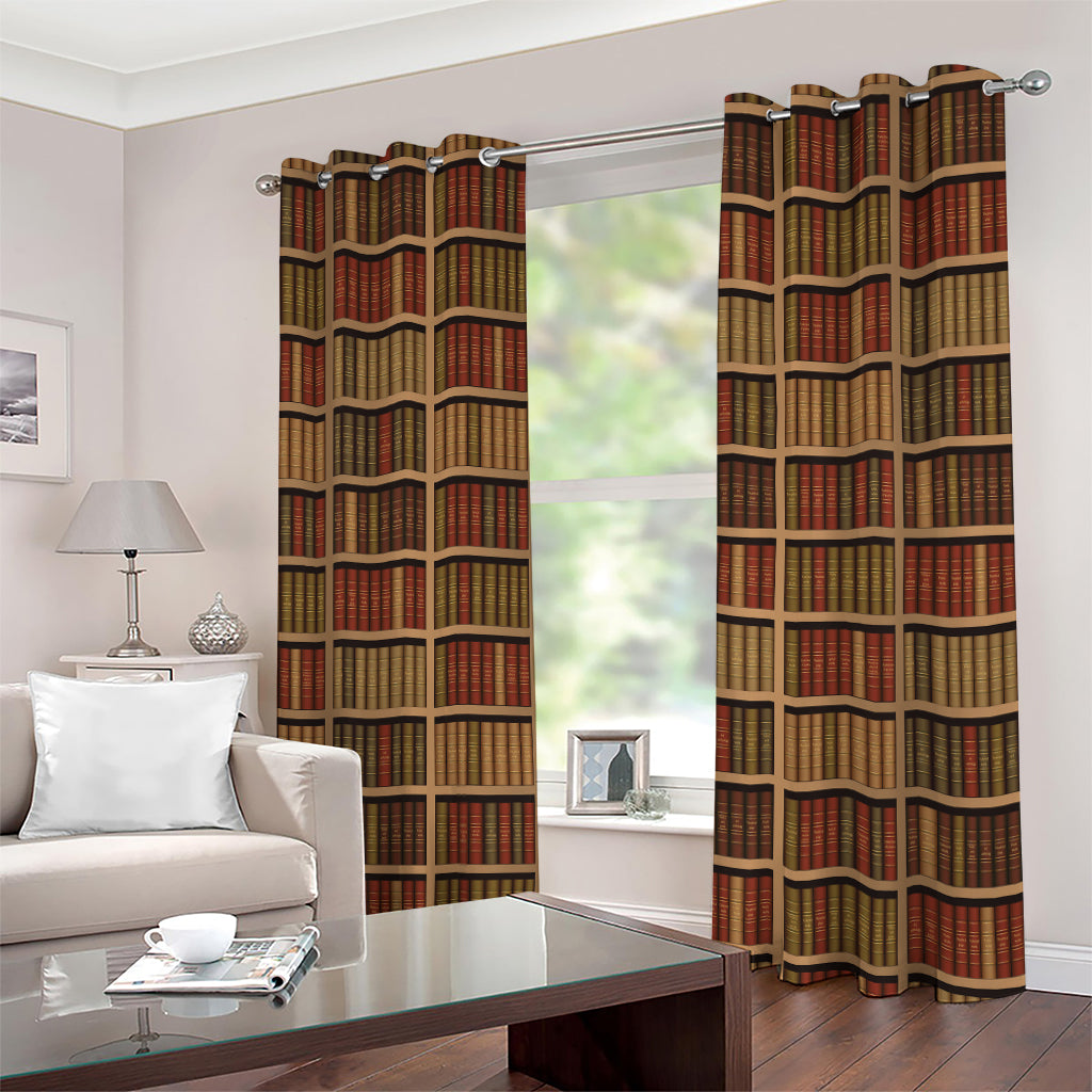 Vintage Bookshelf Pattern Print Extra Wide Grommet Curtains