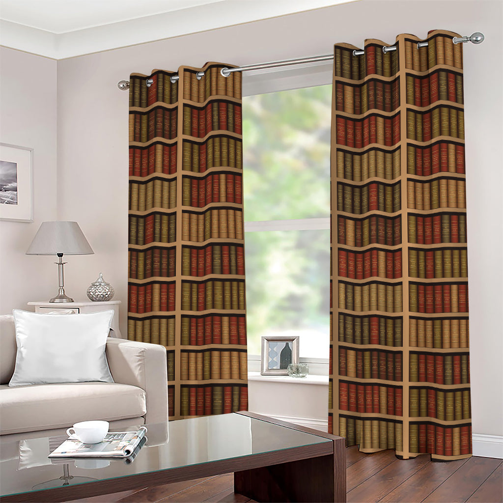 Vintage Bookshelf Pattern Print Grommet Curtains