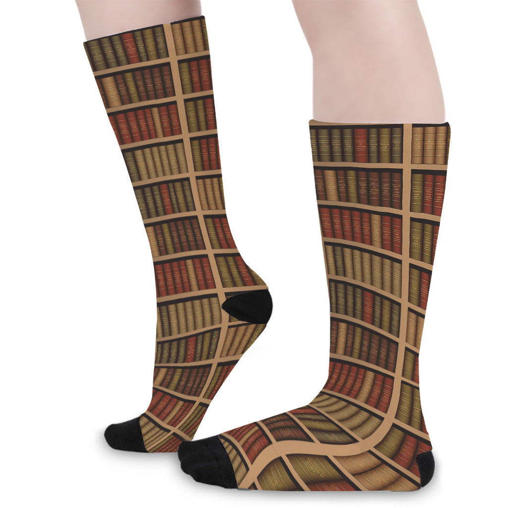 Vintage Bookshelf Pattern Print Long Socks