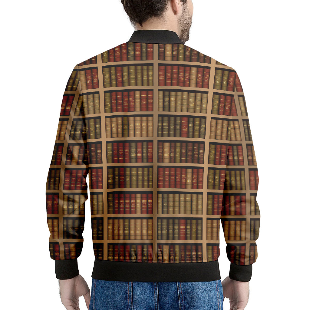 Vintage Bookshelf Pattern Print Men's Bomber Jacket