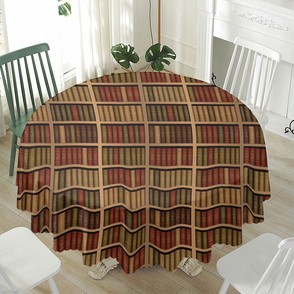 Vintage Bookshelf Pattern Print Waterproof Round Tablecloth