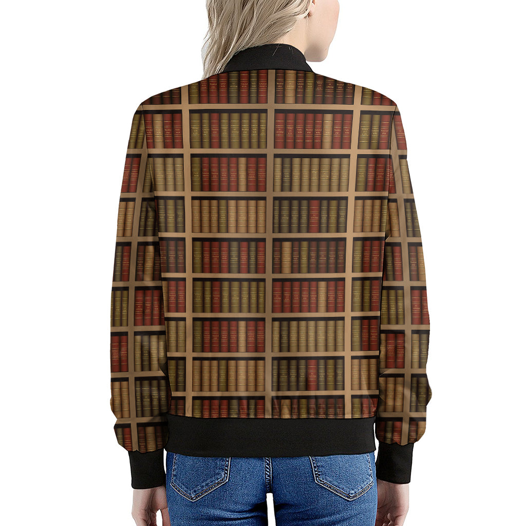 Vintage Bookshelf Pattern Print Women's Bomber Jacket
