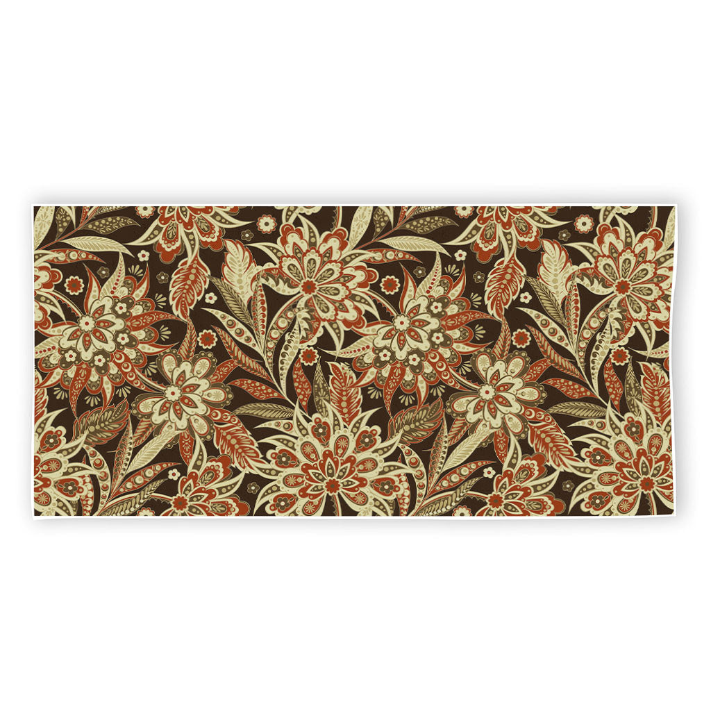 Vintage Brown Bohemian Floral Print Beach Towel