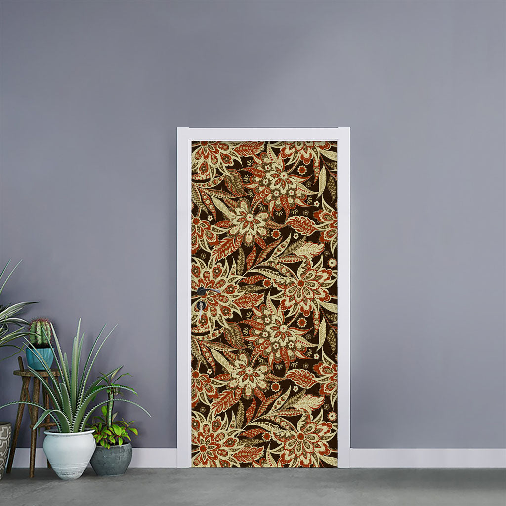 Vintage Brown Bohemian Floral Print Door Sticker