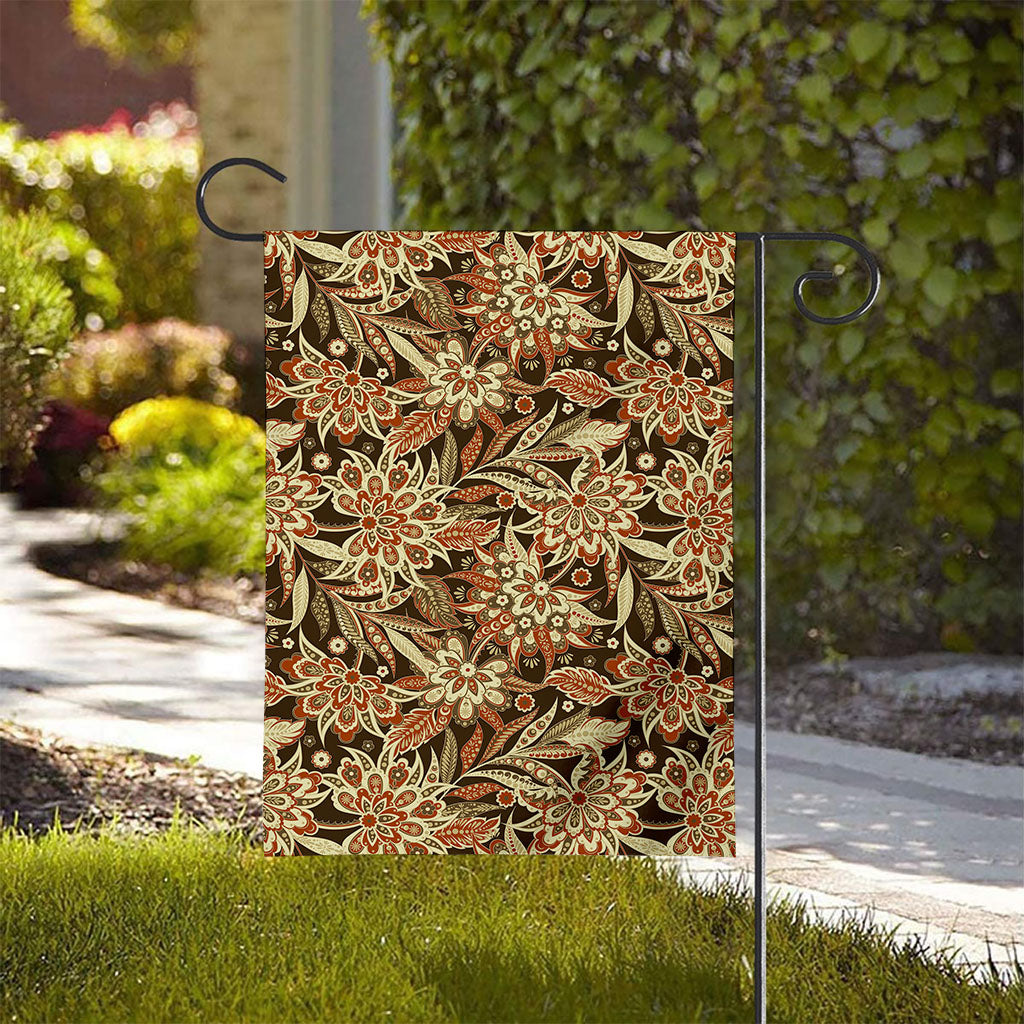 Vintage Brown Bohemian Floral Print House Flag