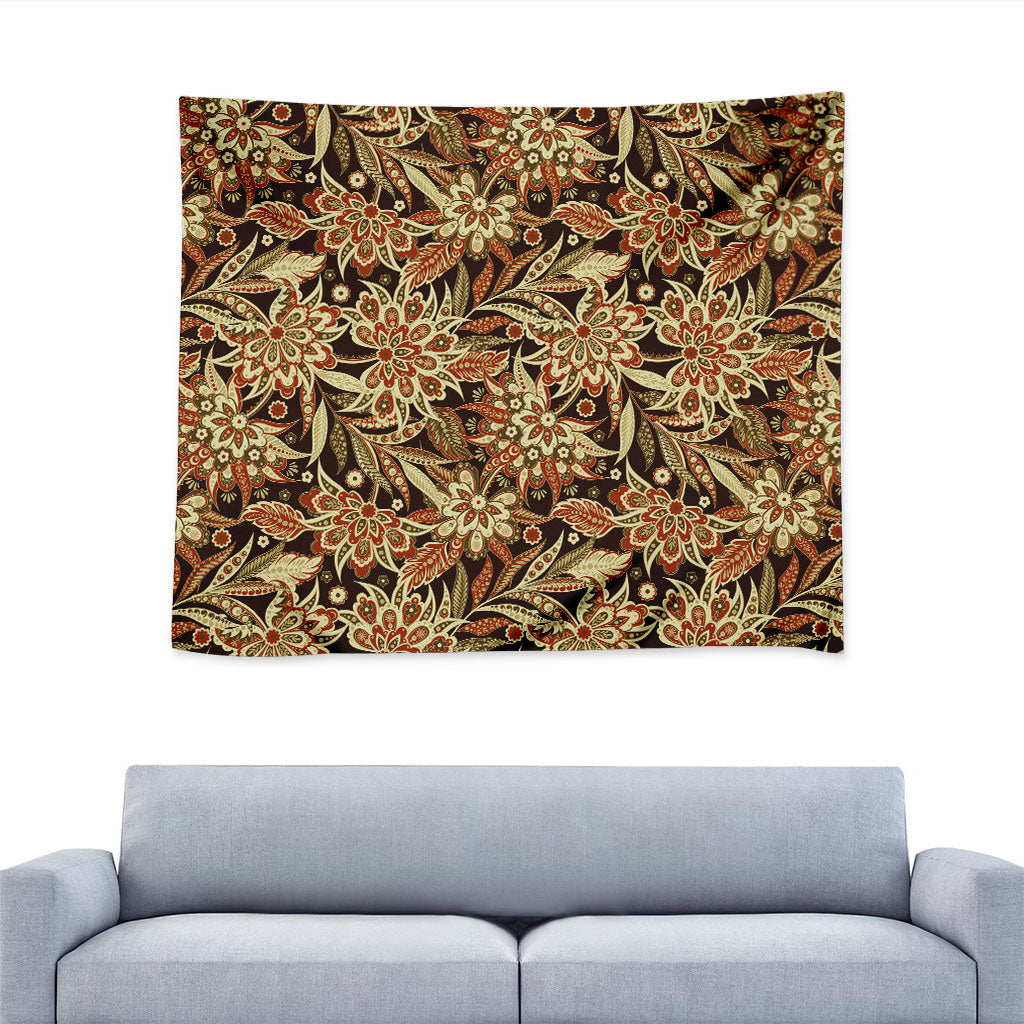 Vintage Brown Bohemian Floral Print Tapestry