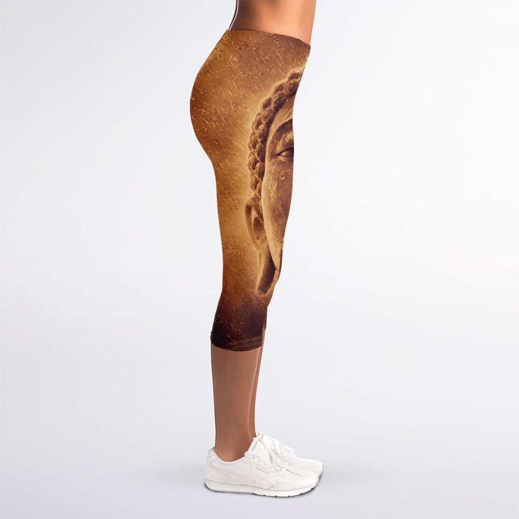 Vintage Buddha Statue Print Women's Capri Leggings