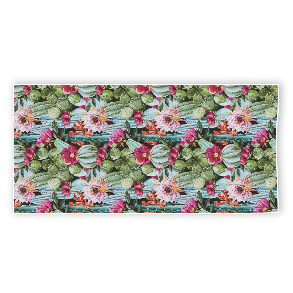 Vintage Cactus And Flower Print Beach Towel