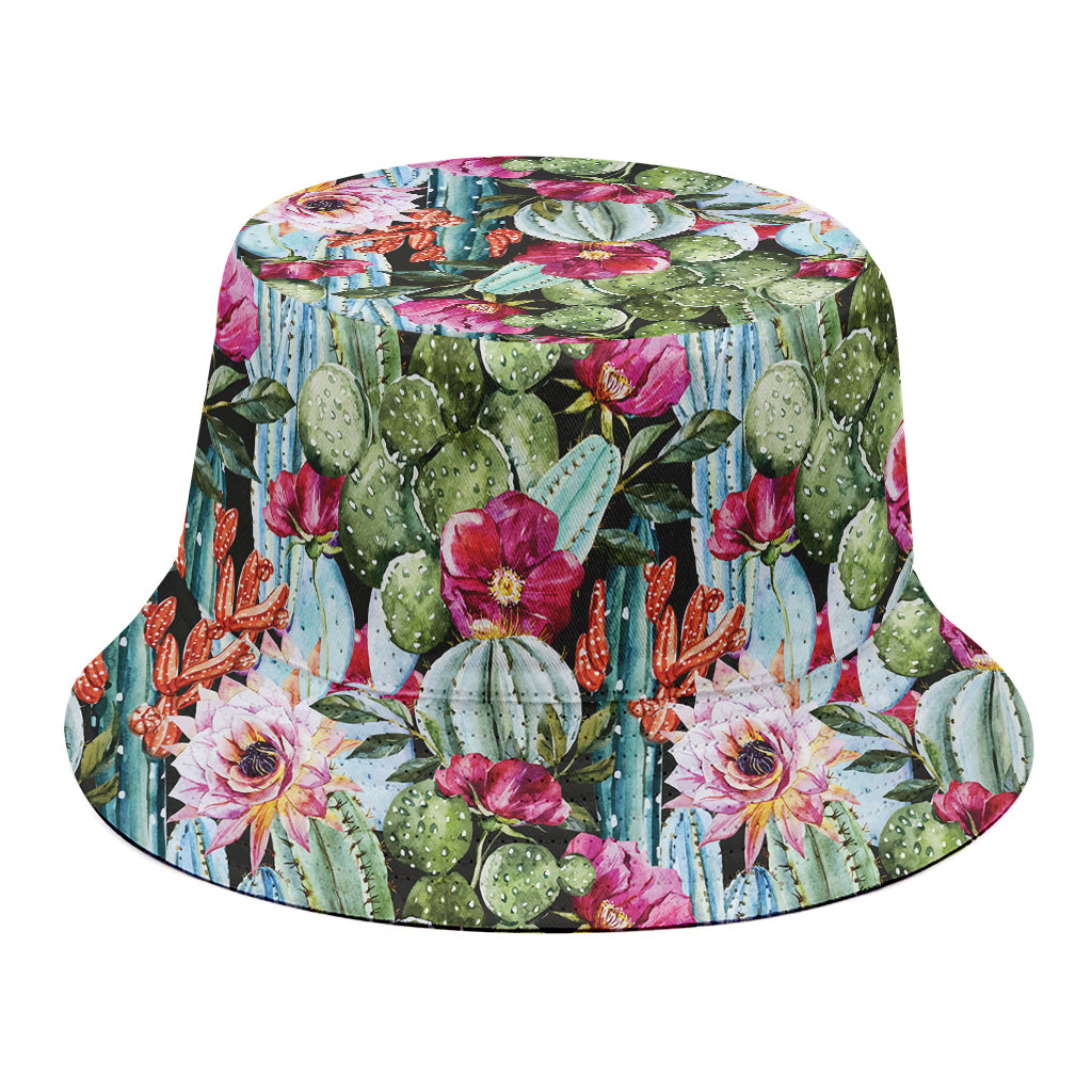 Vintage Cactus And Flower Print Bucket Hat