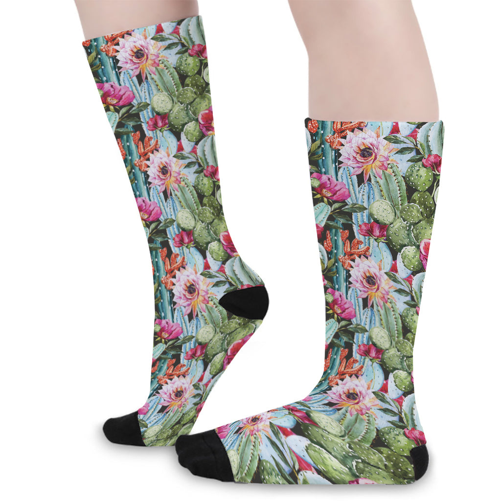 Vintage Cactus And Flower Print Long Socks
