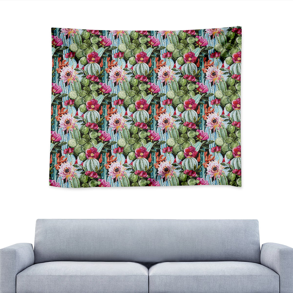 Vintage Cactus And Flower Print Tapestry