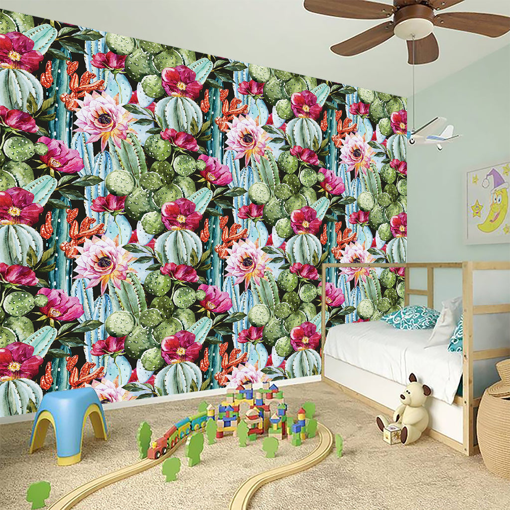 Vintage Cactus And Flower Print Wall Sticker