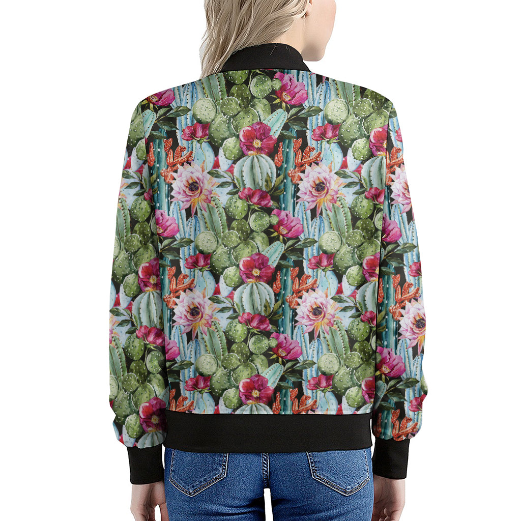 Vintage Cactus And Flower Print Women's Bomber Jacket