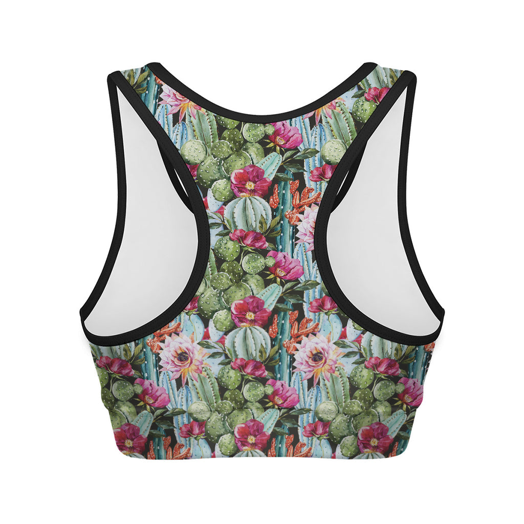 Vintage Cactus And Flower Print Women's Sports Bra