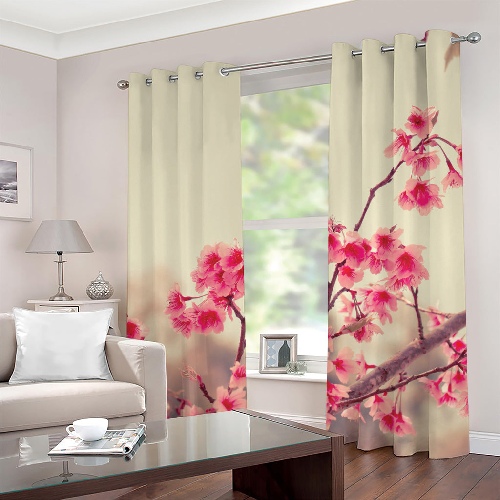 Vintage Cherry Blossom Print Grommet Curtains