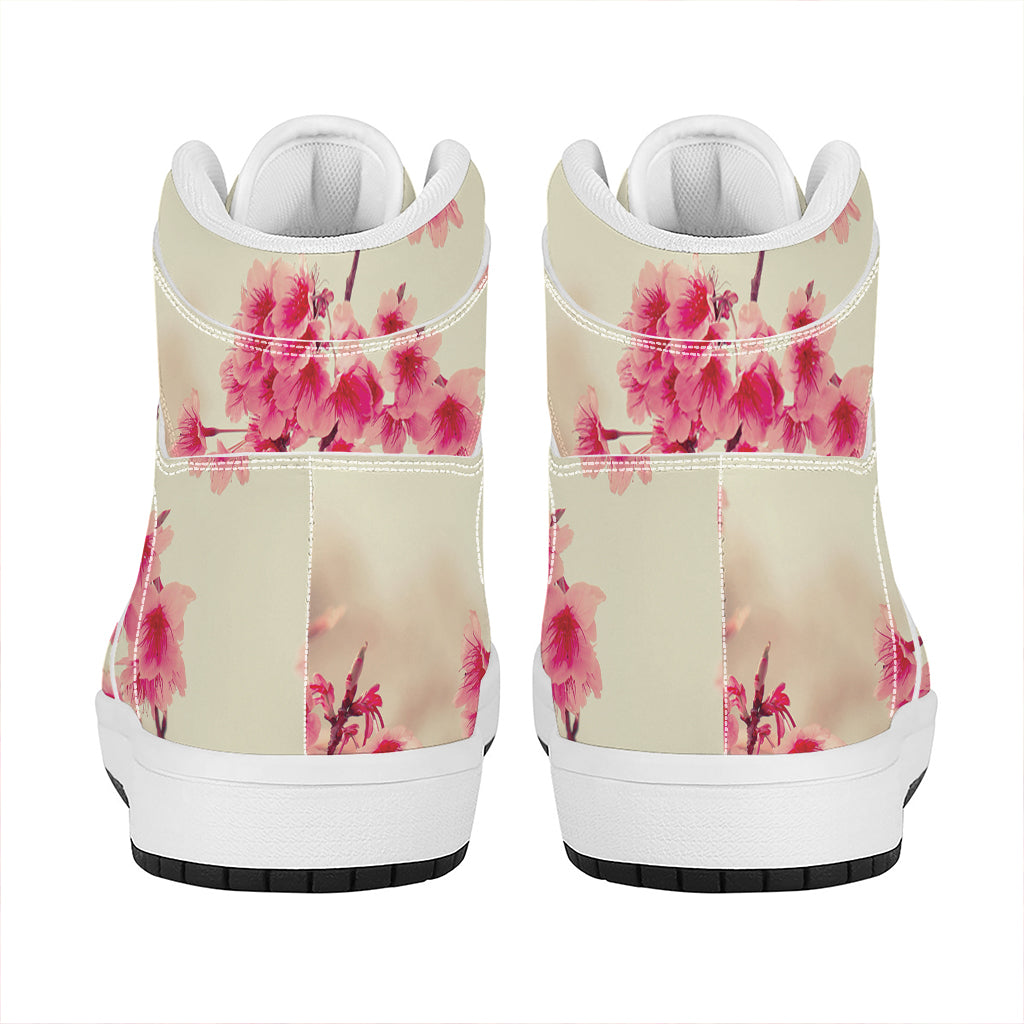 Vintage Cherry Blossom Print High Top Leather Sneakers