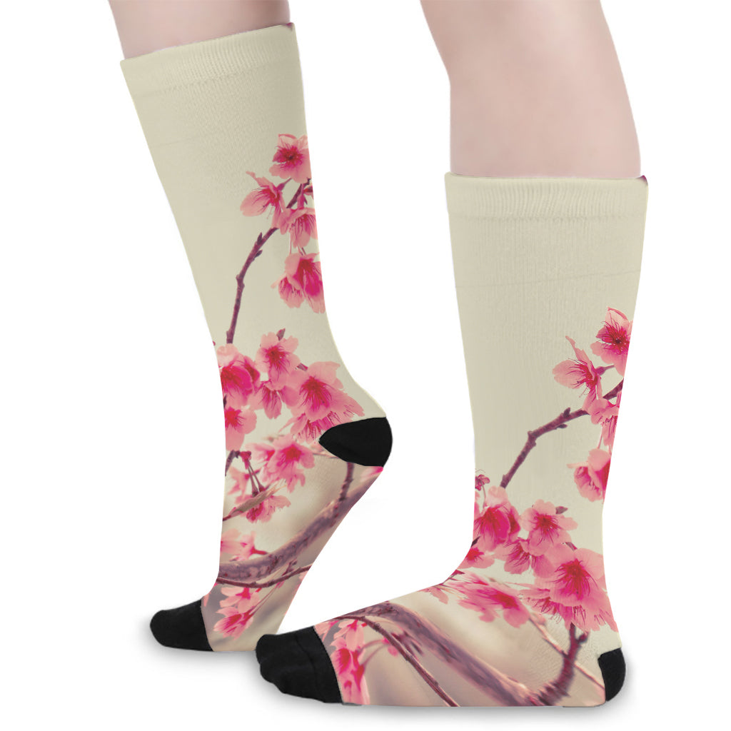 Vintage Cherry Blossom Print Long Socks